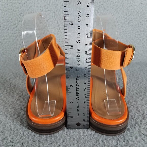 Vionic Anaya Sandals Womens' 7.5 Orange Leather Ankle Straps Flat Comfort Summer - Picture 4 of 12